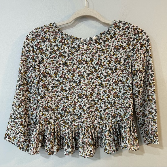 Bershka Women's Floral Print Cropped Long Sleeve Crewneck Blouse Size Small - Picture 1 of 5